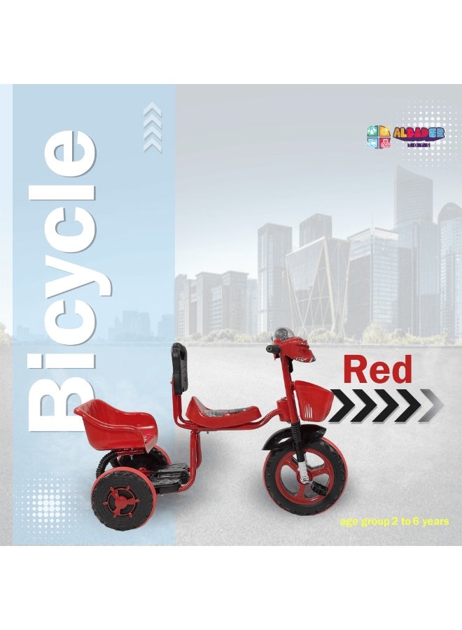 البدر دراجة توازن للأطفال بعمر من 2-6 سنوات من البدر، ثلاثية العجلات للصغار مع مقعدين للأطفال، بثلاث عجلات وسلة، موسيقى وأضواء الصغار، لون أحمر - Image 2